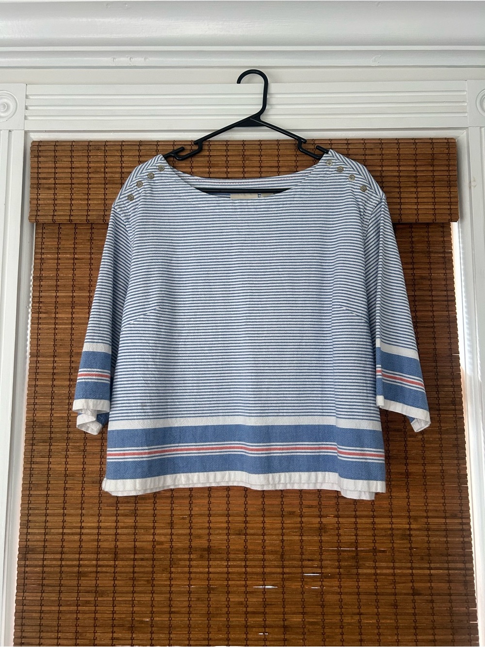 Maeve Striped Boatneck Tunic in Blue, White and Red-Accent